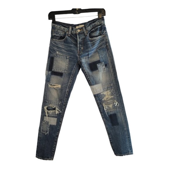 MOUSSY Vintage Laurel Patched Tapered Jeans Size 24 - Picture 1 of 13